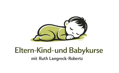 Logo der Website mit liegendem schlafendem Baby. Das Baby trägt einen grünen Body.